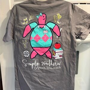 Set of 2 Simply Southern Gray and Pink Turtle Tee